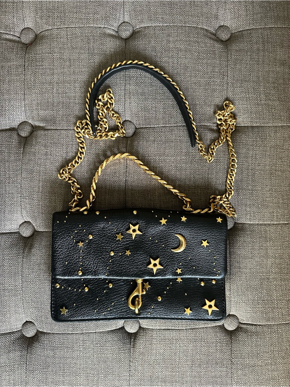 Rebecca Minkoff Black Leather Star & Moon Chain Shoulder Bag